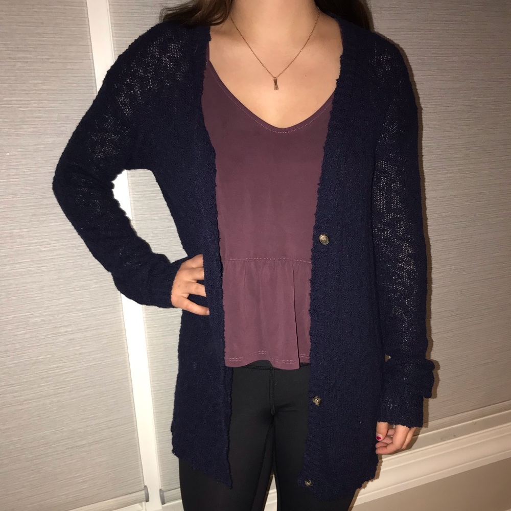 Navy cardigan with brown buttons